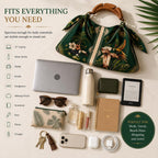 Hand-Carved Wooden Handle Hobo Bag, Tropical Parrot Palm Print Tote