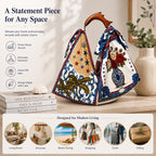 Scarf Tote Bag, Convertible Silk Purse, Handcrafted Mango Wood Fish Handle, Resort Bag