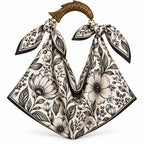 Scarf Tote Bag,  Silk Purse, Handcrafted Mango Wood Fish Handle,Black & White  Resort Bag
