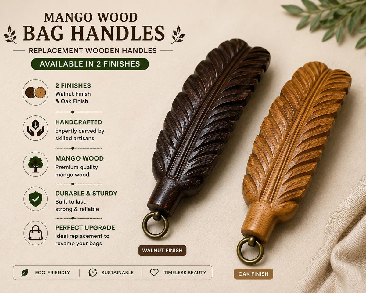 Handcrafted Mango Wood Bag Handles | Replacement O-Ring Bag Accessories (Handle only)