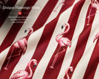 Pink Flamingo Bamboo Handle Tote Bag, Red Striped Beach Purse, Resortwear Gift