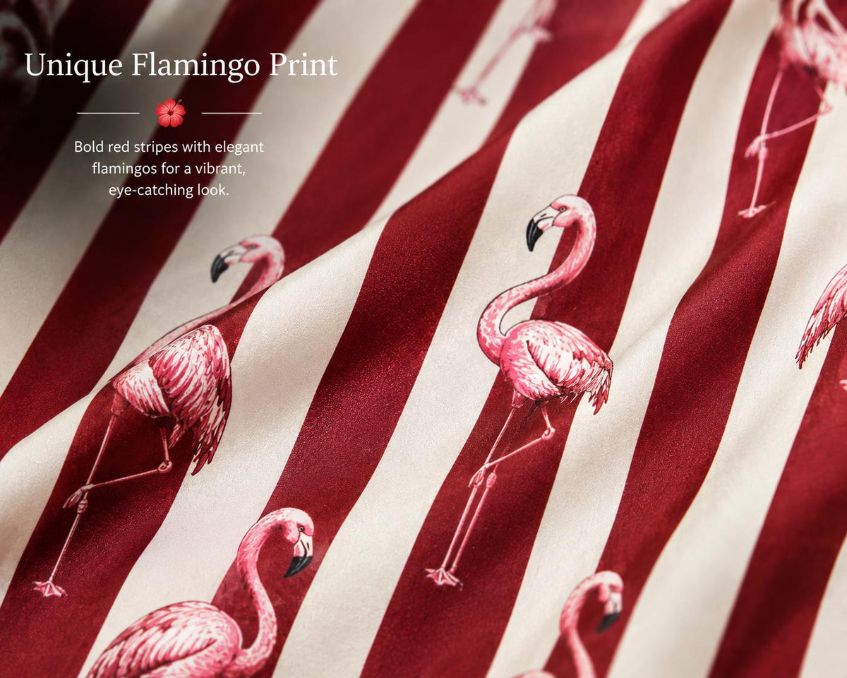 Pink Flamingo Bamboo Handle Tote Bag, Red Striped Beach Purse, Resortwear Gift