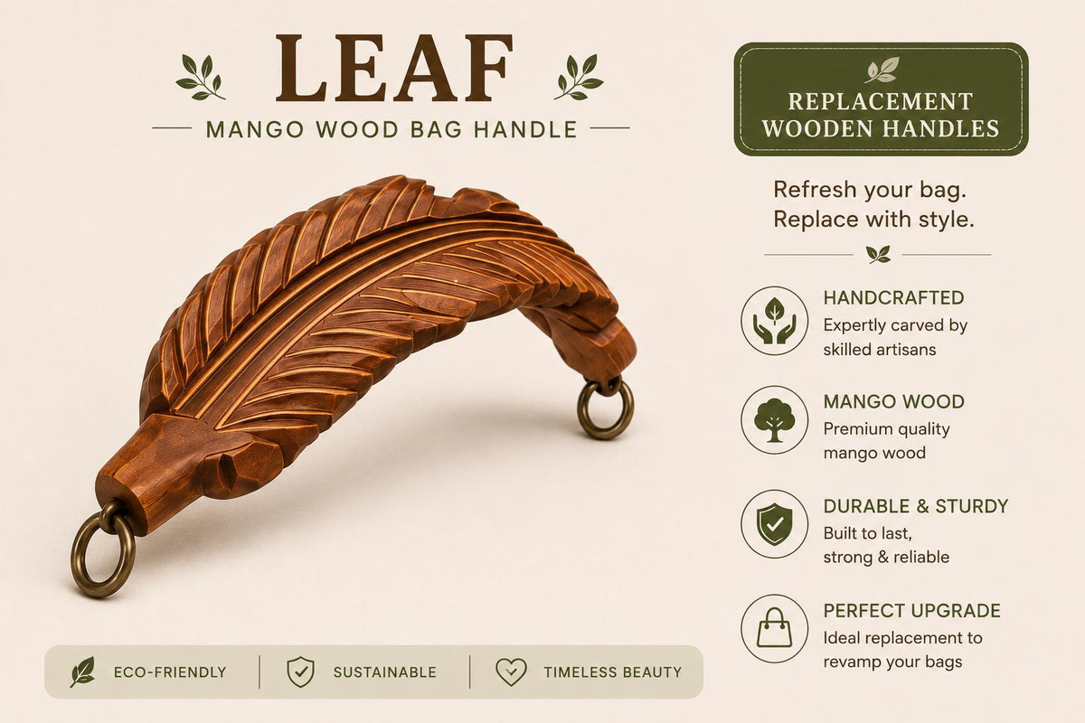 Handcrafted Mango Wood Bag Handles | Replacement O-Ring Bag Accessories (Handle only)