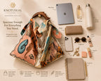 Handmade Beach Tote Bag, Wooden Fish Handle, Coastal Marine Print Shoulder Bag