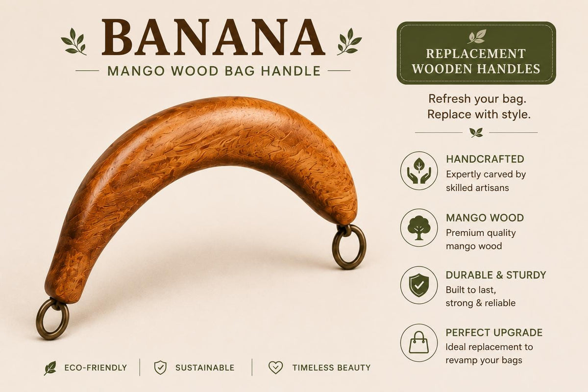 Handcrafted Mango Wood Bag Handles | Replacement O-Ring Bag Accessories (Handle only)
