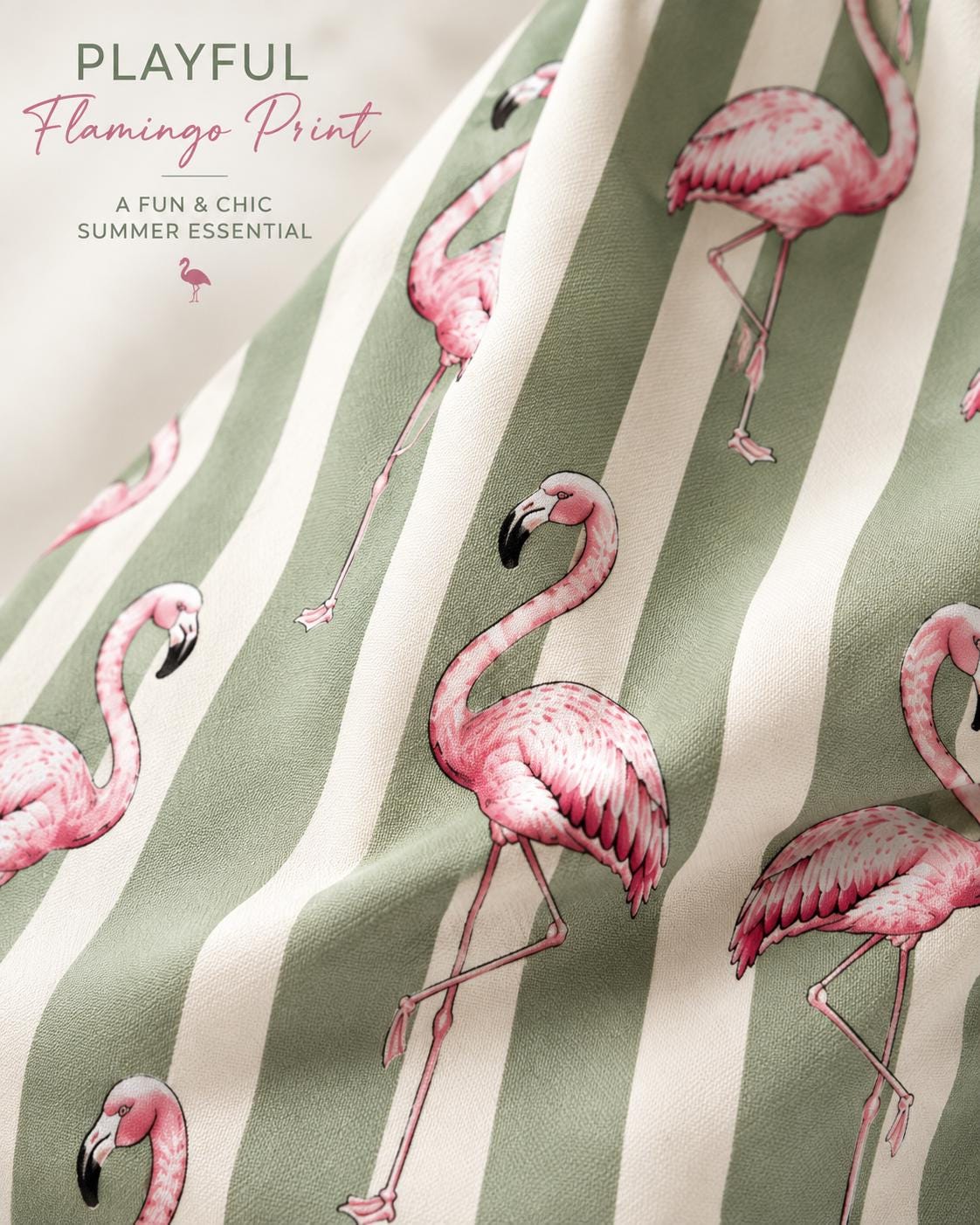 Flamingo Tote Bag, Sage Green Beach Bag with handmade wooden Handles, Tropical Summer Handbag
