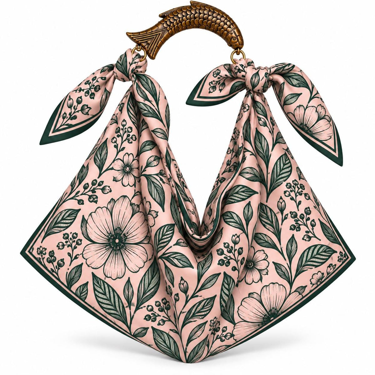 Scarf Tote Bag,  Silk Purse, Handcrafted Mango Wood Fish Handle, Resort Bag