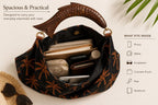 Black Palm Tree Hobo Bag, Wooden Fish Handle, Tropical Boho Shoulder Purse