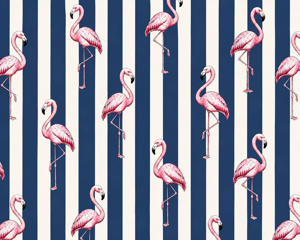 Blue White Flamingo Tote Bag, Tropical Striped Beach Shoulder Bag (Large)