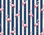 Blue White Flamingo Tote Bag, Tropical Striped Beach Shoulder Bag (Large)