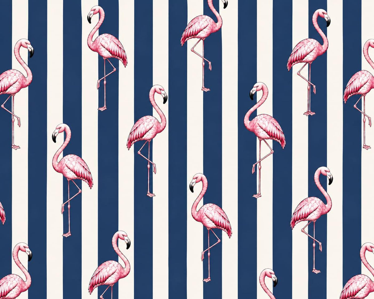 Blue White Flamingo Tote Bag, Tropical Striped Beach Shoulder Bag (Large)