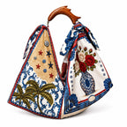Scarf Tote Bag, Convertible Silk Purse, Handcrafted Mango Wood Fish Handle, Resort Bag