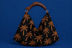 Black Palm Tree Hobo Bag, Wooden Fish Handle, Tropical Boho Shoulder Purse