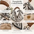 Scarf Tote Bag,  Silk Purse, Handcrafted Mango Wood Fish Handle,Black & White  Resort Bag