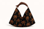Black Palm Tree Hobo Bag, Wooden Fish Handle, Tropical Boho Shoulder Purse