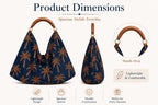 Navy Palm Tree Hobo Bag, Mango Wood Handle, Tropical Scarf Purse