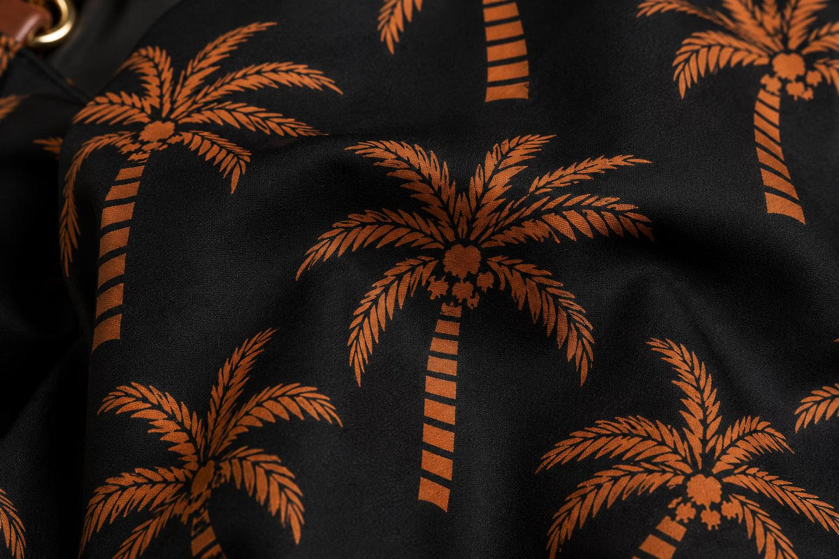 Black Palm Tree Hobo Bag, Wooden Fish Handle, Tropical Boho Shoulder Purse