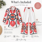 Women’s Boho Co Ord Set, Printed Shirt and Wide Leg Pants Set, Cotton Twill Blend 2 Piece Outfit, Vacation Brunch Outfit, Resort Wear