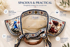 Santorini Scarf Tote Bag, Hand-Carved Wooden Handle, Greek Island Print Handbag
