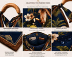 Hand-Carved Wooden Handle Hobo Bag, Tropical Parrot Palm Print Tote Royale Blue
