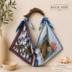 Scarf Tote Bag, Convertible Silk Purse, Handcrafted Mango Wood Fish Handle, Resort Bag