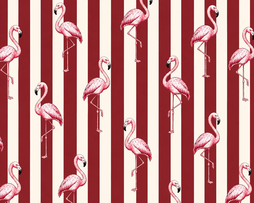 Pink Flamingo Bamboo Handle Tote Bag, Red Striped Beach Purse, Resortwear Gift