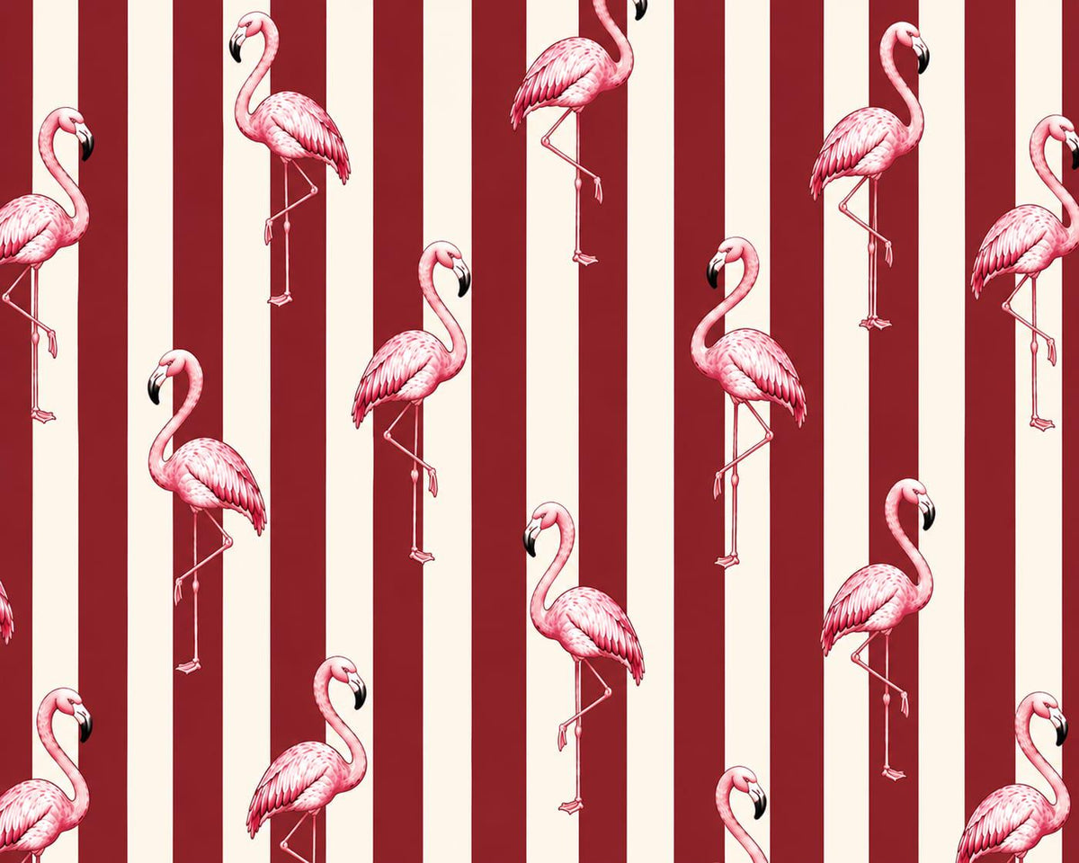 Pink Flamingo Bamboo Handle Tote Bag, Red Striped Beach Purse, Resortwear Gift