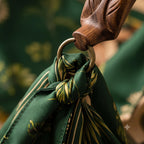 Hand-Carved Wooden Handle Hobo Bag, Tropical Parrot Palm Print Tote
