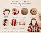 Pink Flamingo Bamboo Handle Tote Bag, Red Striped Beach Purse, Resortwear Gift