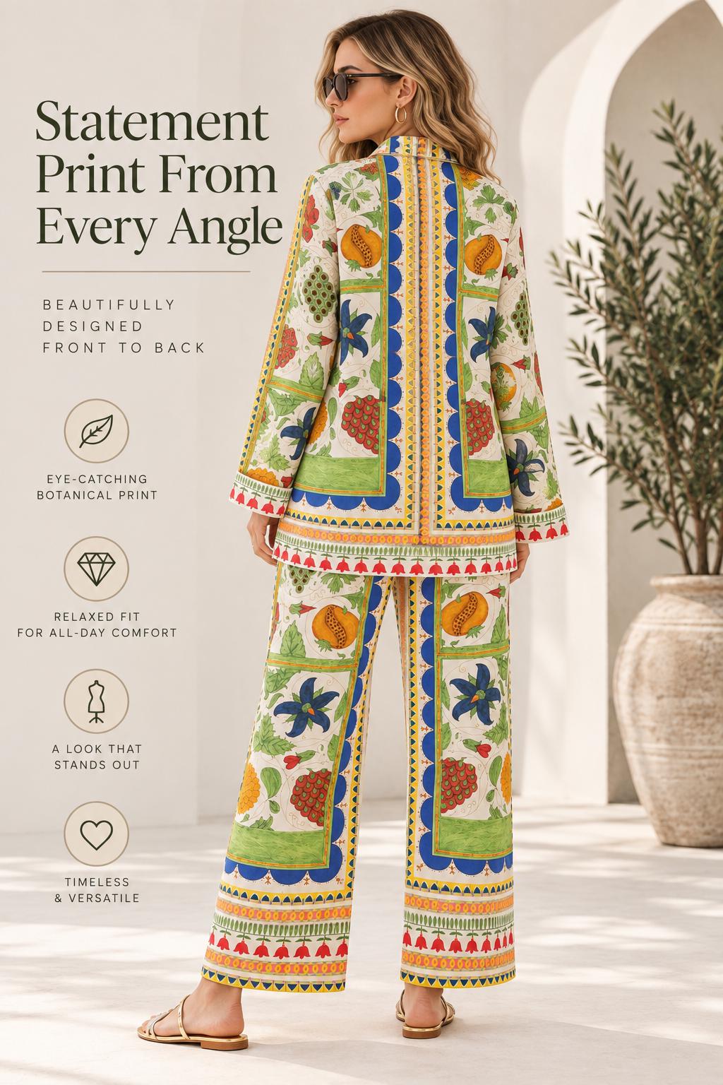Women’s Boho Co Ord Set, Printed Shirt and Wide Leg Pants, 2 Piece Outfit, Vacation Outfit, Resort Wear, Matching Set, Summer Style