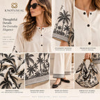 Women’s Cotton Co Ord Set, Boho Two Piece Outfit, Black & White Palm Print Tunic Set, Wide Leg Pants, Resort Wear, Vacation Outfit