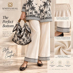 Women’s Cotton Co Ord Set, Boho Two Piece Outfit, Black & White Palm Print Tunic Set, Wide Leg Pants, Resort Wear, Vacation Outfit